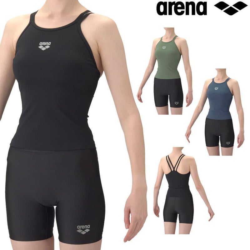 アリーナARENAフィットネス水着レディースダブルストラップハイウエストリブニットフィットネスセパレートミドルレッグ差し込みパッドパッド付き2026年春夏モデルAS6SWF51L