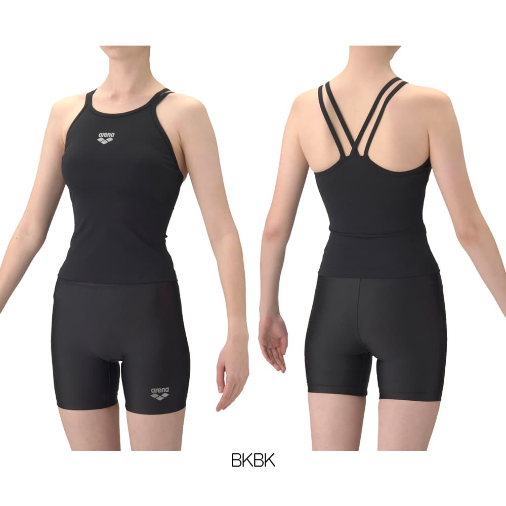 アリーナARENAフィットネス水着レディースダブルストラップハイウエストリブニットフィットネスセパレートミドルレッグ差し込みパッドパッド付き2026年春夏モデルAS6SWF51L