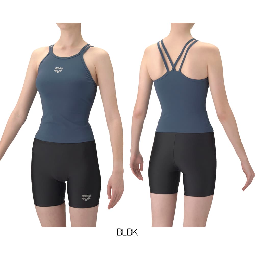 アリーナARENAフィットネス水着レディースダブルストラップハイウエストリブニットフィットネスセパレートミドルレッグ差し込みパッドパッド付き2026年春夏モデルAS6SWF51L