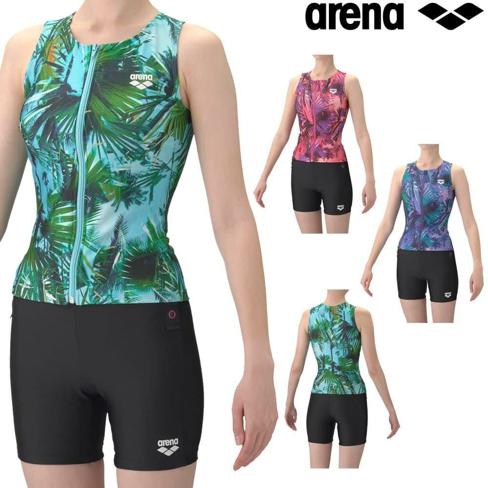 アリーナARENAフィットネス水着レディースダブルエステルSUNLIGHTフィットネスセパレートカバーバックミドルレッグ差し込みパッドパッド付き2026年春夏モデルAS6SWF52L