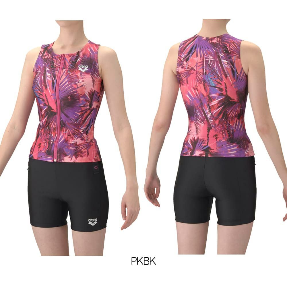 アリーナARENAフィットネス水着レディースダブルエステルSUNLIGHTフィットネスセパレートカバーバックミドルレッグ差し込みパッドパッド付き2026年春夏モデルAS6SWF52L