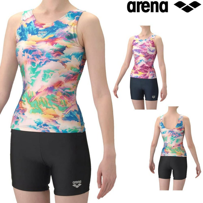 アリーナARENAフィットネス水着レディースダブルエステルSTORMCLOUDSフィットネスセパレートUバックミドルレッグ差し込みパッドパッド付き2026年春夏モデルAS6SWF53L