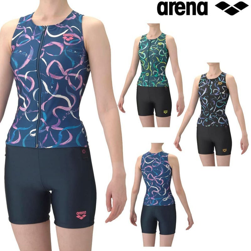 アリーナARENAフィットネス水着レディースダブルエステルフィットネスセパレートカバーバックミドルレッグ差し込みパッドパッド付き2026年春夏モデルAS6SWF59L