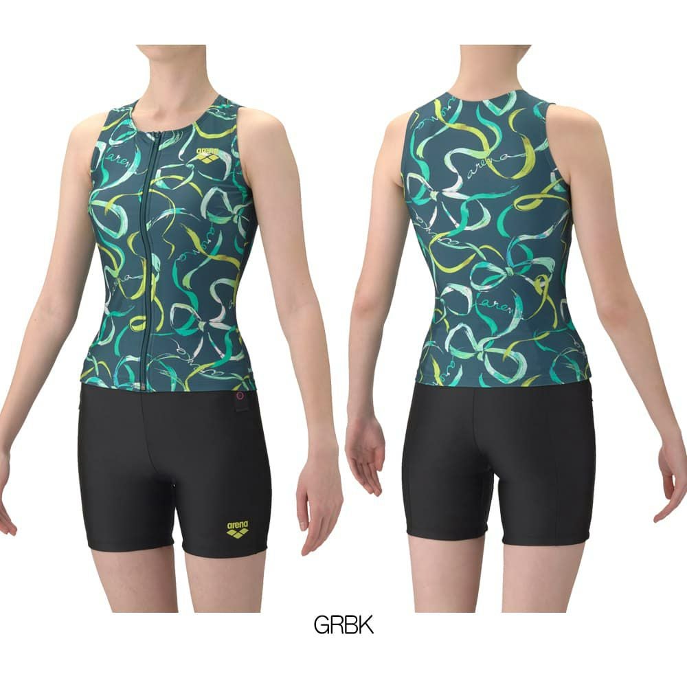 アリーナARENAフィットネス水着レディースダブルエステルフィットネスセパレートカバーバックミドルレッグ差し込みパッドパッド付き2026年春夏モデルAS6SWF59L