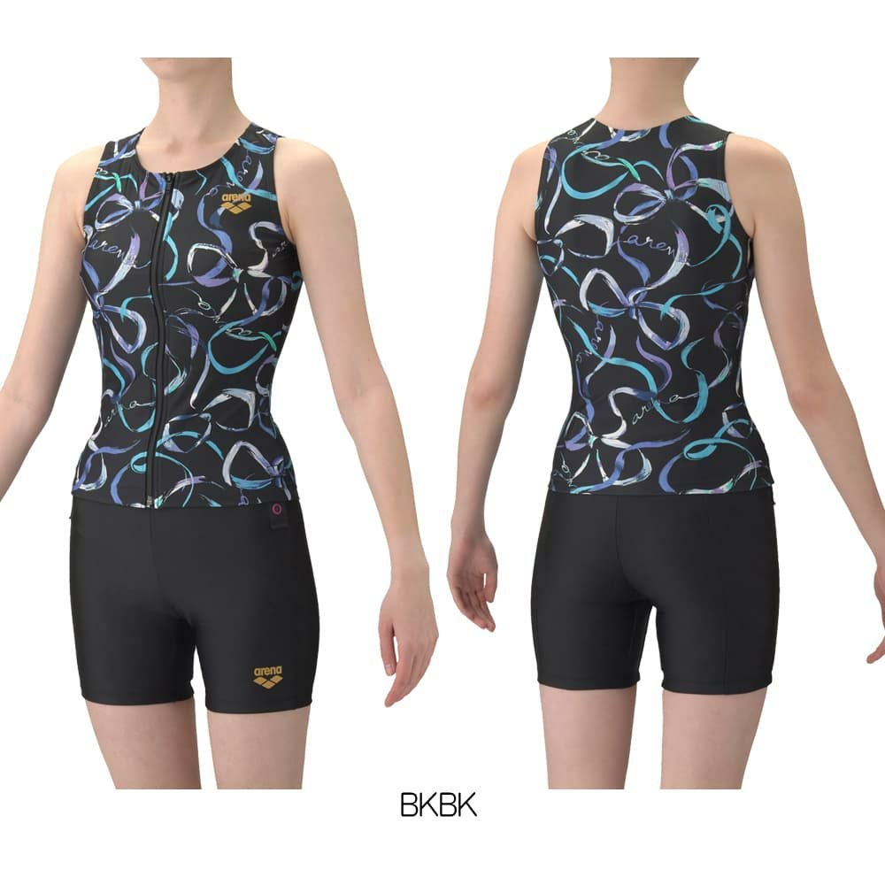 アリーナARENAフィットネス水着レディースダブルエステルフィットネスセパレートカバーバックミドルレッグ差し込みパッドパッド付き2026年春夏モデルAS6SWF59L