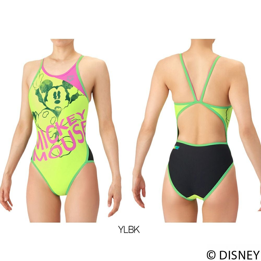 アリーナARENA競泳水着練習用水着レディースディズニー“ミッキー”タフスーツタフスキンT2Eトレーニングワンピースオープンバック競泳練習水着2026年春夏モデルAS6SWM50L