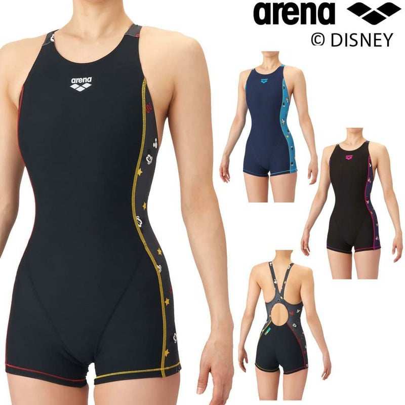 アリーナARENA競泳水着練習用水着レディースディズニー“ミッキー”タフスーツタフスキンT2Eトレーニングワンピーススパッツオープンバックミドルレッグオールインワン競泳練習水着2026年春夏モデルAS6SWM52L
