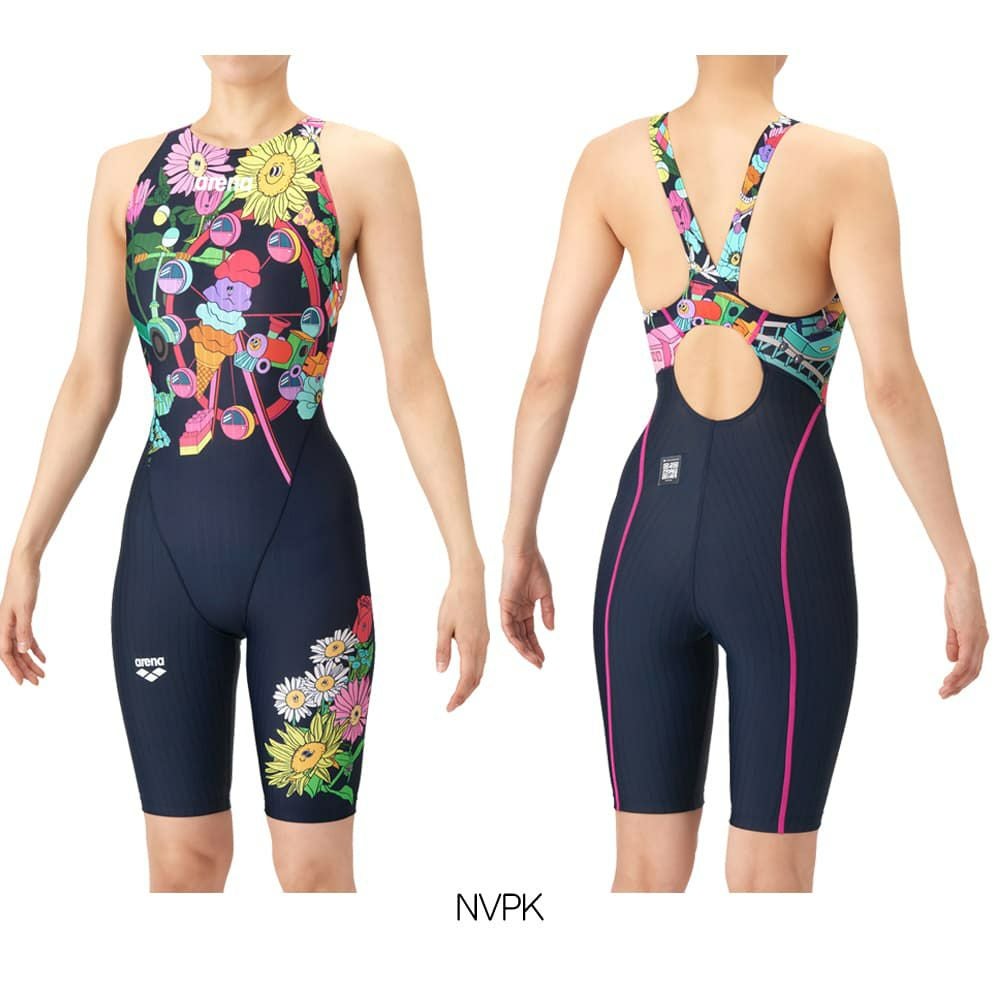 アリーナARENA競泳水着レディースWA承認モデルECOAQUARACINGECOAQUASTRIPE-DFUNGRAPHICSレーシングワンピーススパッツオープンバックハーフレッグオールインワン2026年春夏モデルAS6SRCP0Lfinaマークあり