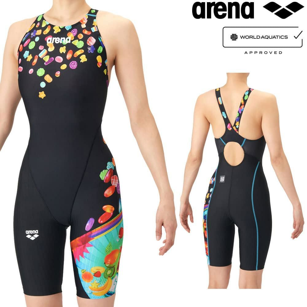 アリーナARENA競泳水着レディースWA承認モデルECOAQUARACINGECOAQUASTRIPE-DGUMMYEFFECTSレーシングワンピーススパッツオープンバックハーフレッグオールインワン2026年春夏モデルAS6SRCP3Lfinaマークあり