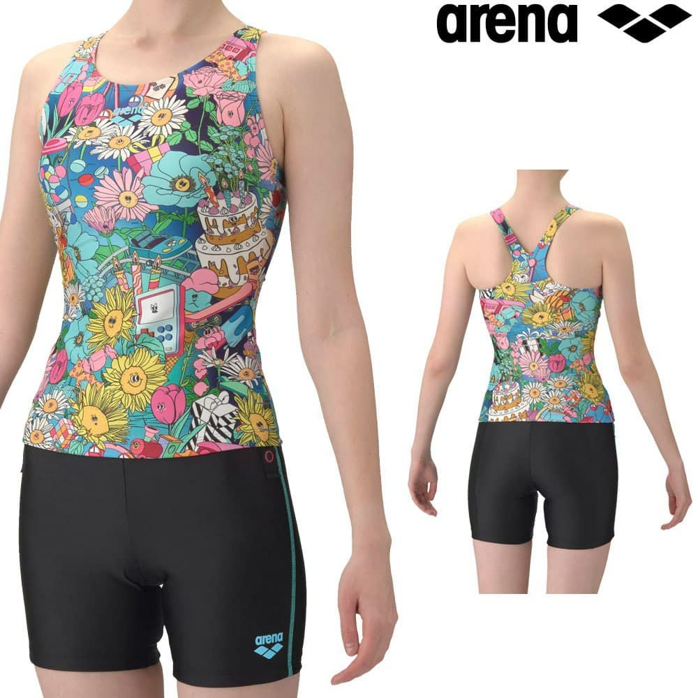アリーナARENAフィットネス水着レディースタフスキンT2EFUNGRAPHICSフィットネスセパレートYバックミドルレッグ差し込みパッドパッド付き2026年春夏モデルAS6SWFP5L