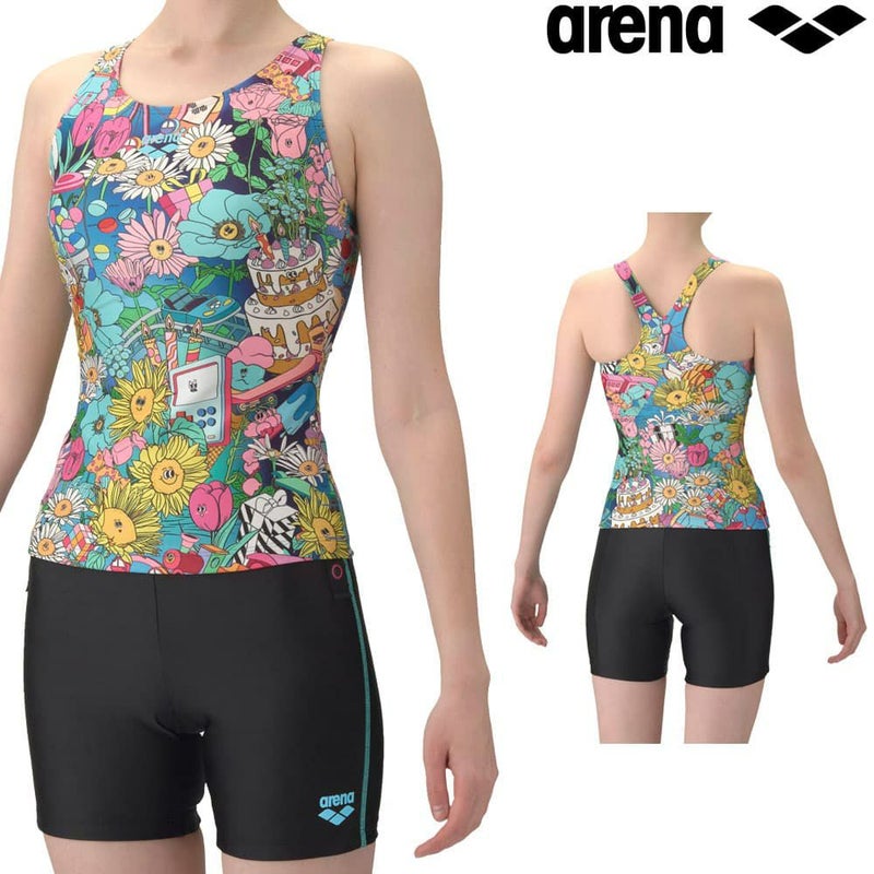 アリーナARENAフィットネス水着レディースタフスキンT2EFUNGRAPHICSフィットネスセパレートYバックミドルレッグ差し込みパッドパッド付き2026年春夏モデルAS6SWFP5L