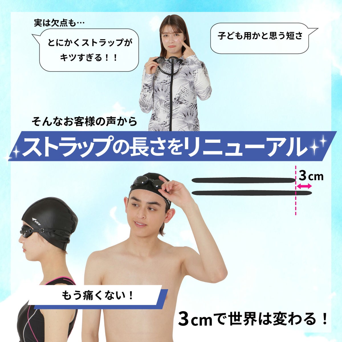 VIEWビュースイミングレーシングゴーグル水泳クッション付きクリアレンズV610