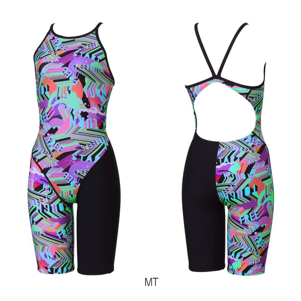 スピードSPEEDO競泳水着練習用水着レディースワーディングストライプスターンニースキンオールインワンENDURANCEECO競泳練習水着2026年春夏モデルSTW12606