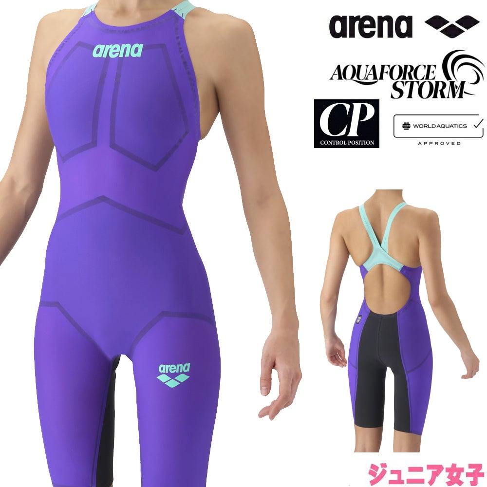 ARENAアリーナ競泳水着ジュニア女子アクアフォースストームAQUAFORCESTORMCPレーシングワンピーススパッツオープンバック・ハーフレッグ高速水着短距離選手向きfinaマークありAS6SRC00G-2
