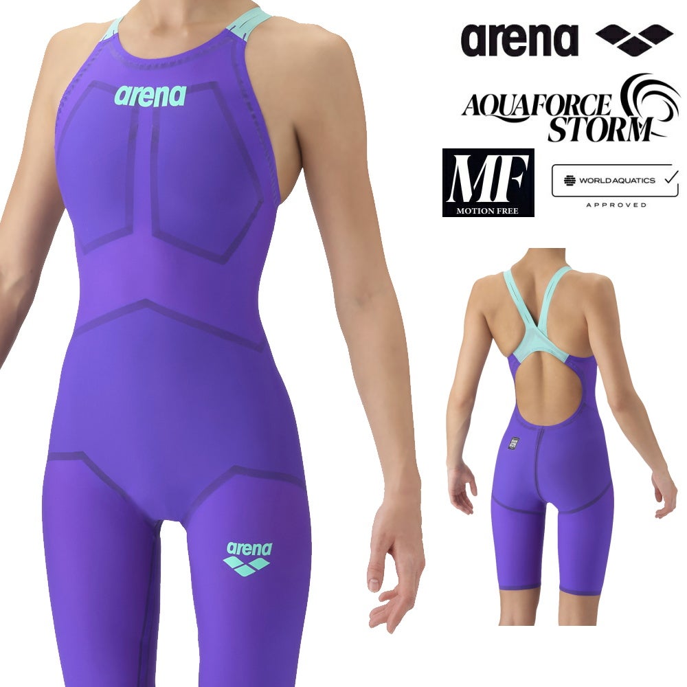 ARENAアリーナ競泳水着レディースアクアフォースストームAQUAFORCESTORMMFレーシングワンピーススパッツオープンバック・ハーフレッグ高速水着中距離長距離選手向きfinaマークありAS6SRC02L-2