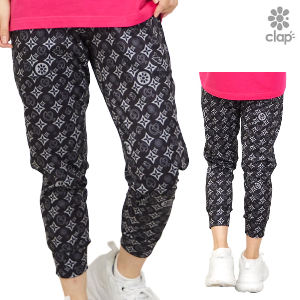 クラップCLAPモノグラムクロップドパンツレディーススポーツアパレルトレーニングフィットネス女性CE26005