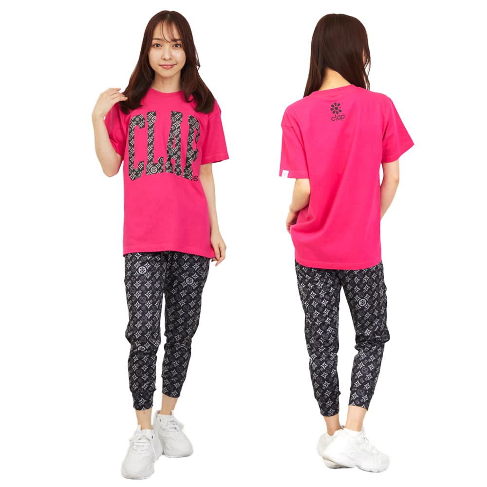 クラップCLAPモノグラムクロップドパンツレディーススポーツアパレルトレーニングフィットネス女性CE26005