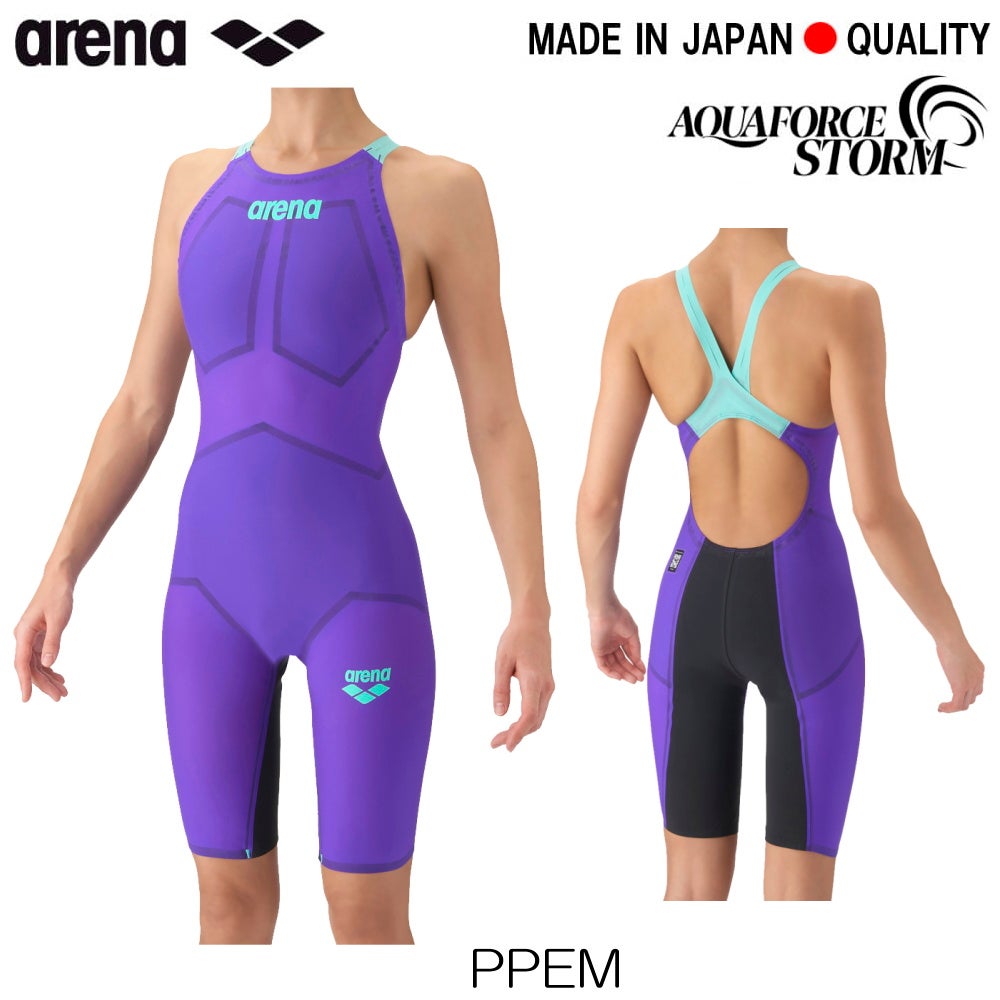 ARENAアリーナ競泳水着レディースアクアフォースストームAQUAFORCESTORMCPレーシングワンピーススパッツオープンバック・ハーフレッグ高速水着短距離選手向きfinaマークありAS6SRC00L-2