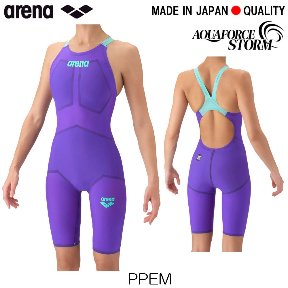 ARENAアリーナ競泳水着レディースアクアフォースストームAQUAFORCESTORMMFレーシングワンピーススパッツオープンバック・ハーフレッグ高速水着中距離長距離選手向きfinaマークありAS6SRC02L-2
