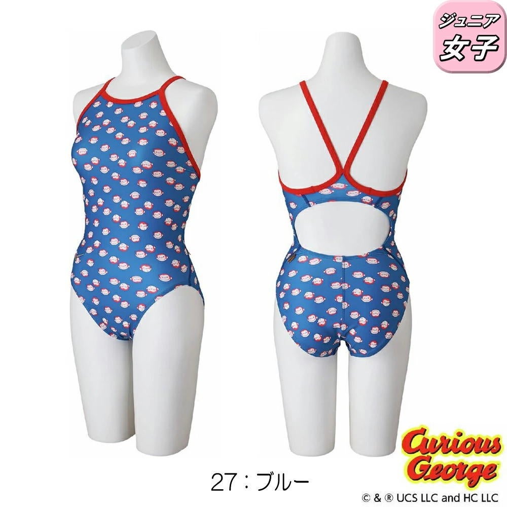 ミズノMIZUNO競泳水着練習用水着ジュニア女子エクサースーツミディアムカットEXERSUITSU-Fitおさるのジョージ競泳練習水着2026年春夏モデルN2MAD494