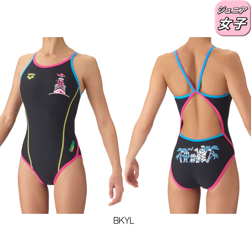 アリーナARENA競泳水着練習用水着ジュニア女子トレーニングワンピースオープンバックタフスーツアリーナくんタフスキンE競泳練習水着2026年秋冬モデルAS6FWM18G