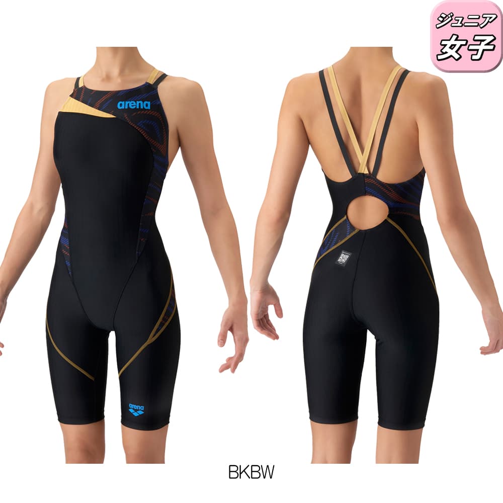 アリーナARENA競泳水着ジュニア女子WA承認モデルレーシングワンピーススパッツオープンバックハーフレッグオールインワンECOAQUARACINGダブルストラップECOAQUASTRIPE2026年秋冬モデルAS6FRC75Gfinaマークあり
