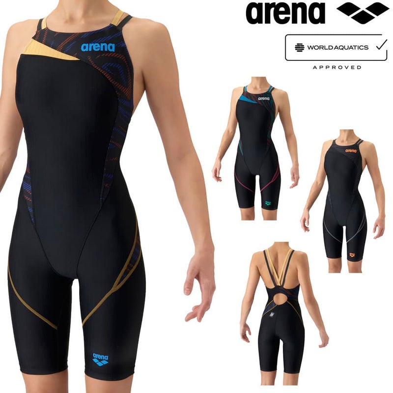 アリーナARENA競泳水着レディースWA承認モデルレーシングワンピーススパッツオープンバックハーフレッグオールインワンECOAQUARACINGダブルストラップECOAQUASTRIPE2026年秋冬モデルAS6FRC75Lfinaマークあり