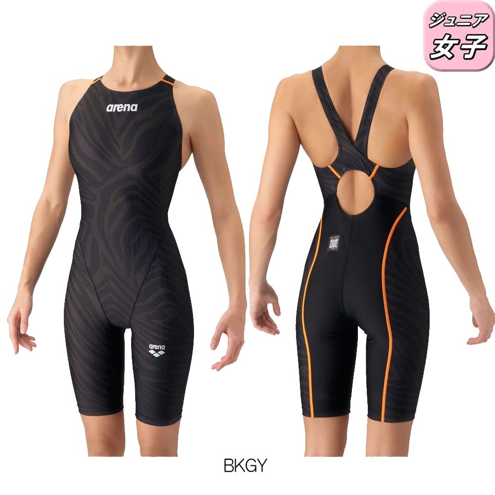 アリーナARENA競泳水着ジュニア女子WA承認モデルレーシングワンピーススパッツオープンバックハーフレッグオールインワンECOAQUARACINGECOAQUASTRIPE2026年秋冬モデルAS6FRC76Gfinaマークあり