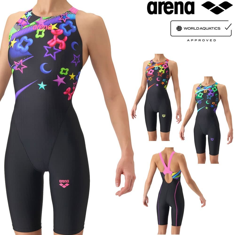 アリーナARENA競泳水着レディースWA承認モデルレーシングワンピーススパッツオープンバックハーフレッグオールインワンECOAQUARACINGECOAQUASTRIPE2026年秋冬モデルAS6FRC82Lfinaマークあり