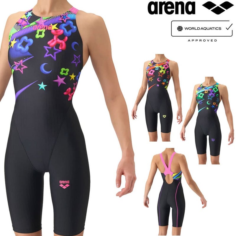 アリーナARENA競泳水着レディースWA承認モデルレーシングワンピーススパッツオープンバックハーフレッグオールインワンECOAQUARACINGECOAQUASTRIPE2026年秋冬モデルAS6FRC82Lfinaマークあり