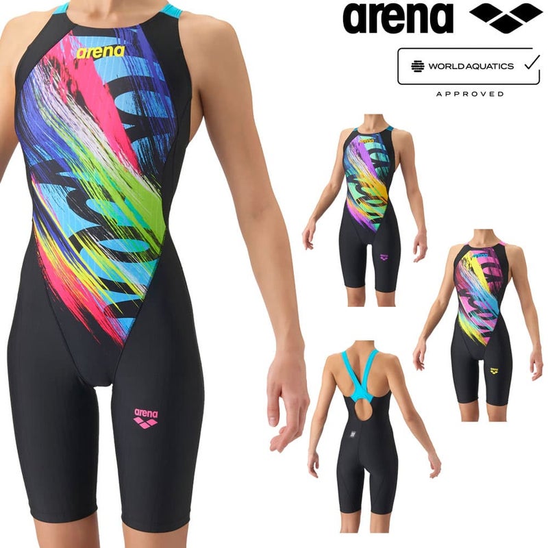 アリーナARENA競泳水着レディースWA承認モデルレーシングワンピーススパッツオープンバックハーフレッグオールインワンECOAQUARACINGECOAQUASTRIPE2026年秋冬モデルAS6FRC83Lfinaマークあり