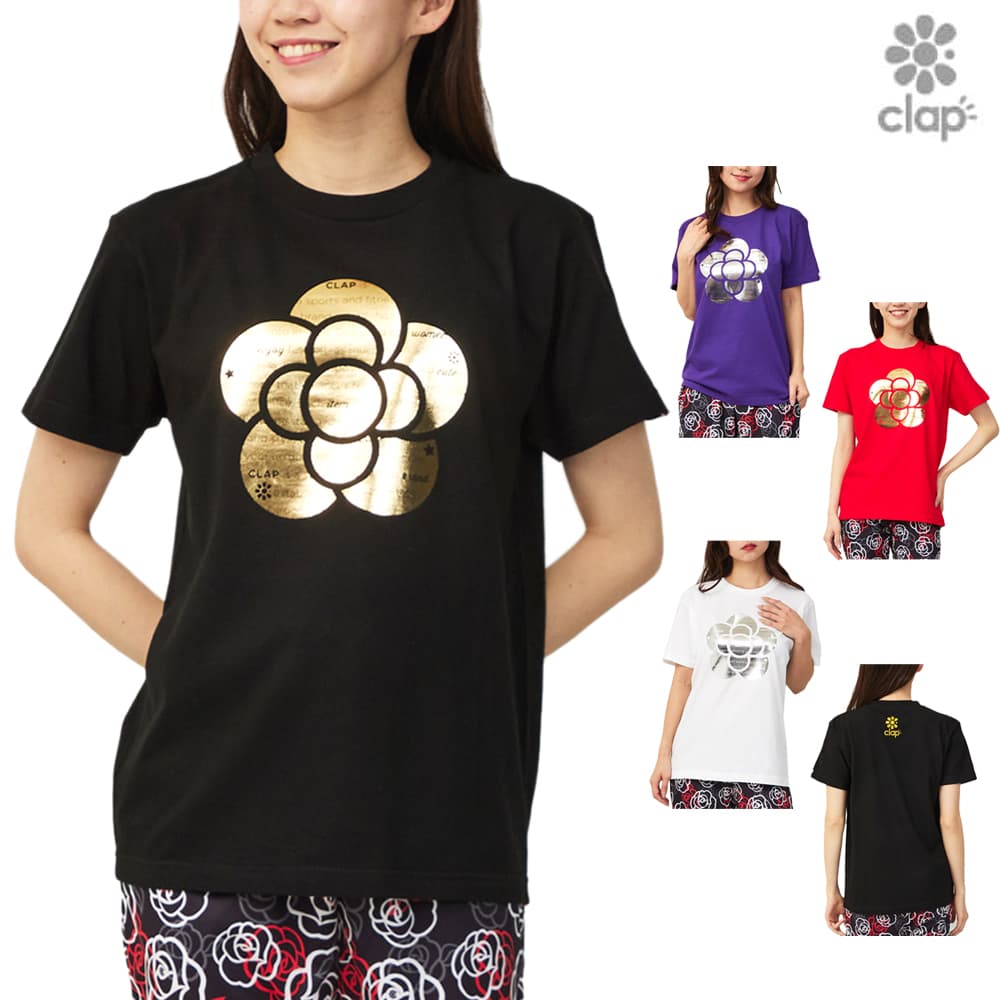 クラップCLAPローズクラップホイルTシャツレディーススポーツアパレルトレーニングフィットネス女性CTS26026