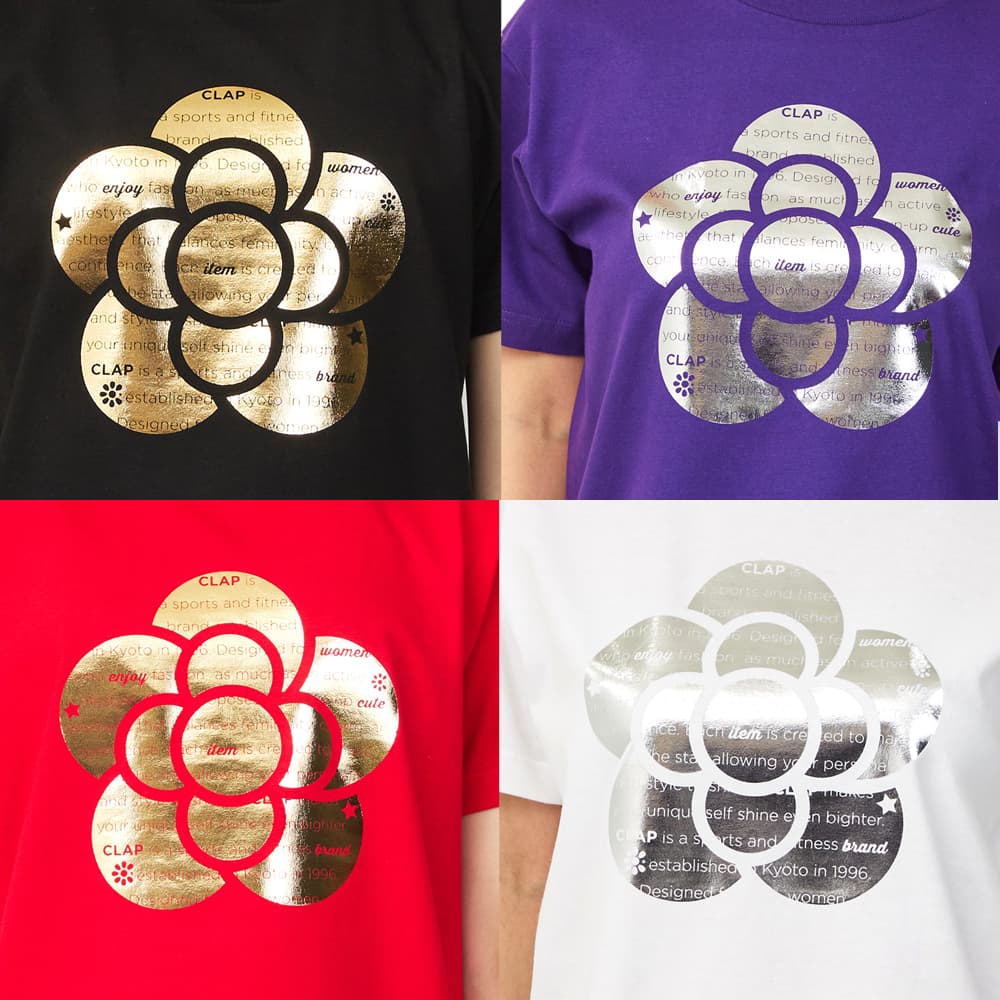 クラップCLAPローズクラップホイルTシャツレディーススポーツアパレルトレーニングフィットネス女性CTS26026