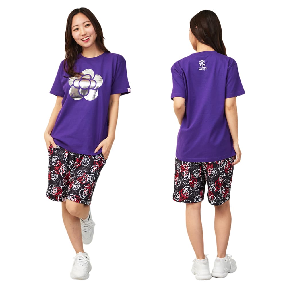 クラップCLAPローズクラップホイルTシャツレディーススポーツアパレルトレーニングフィットネス女性CTS26026