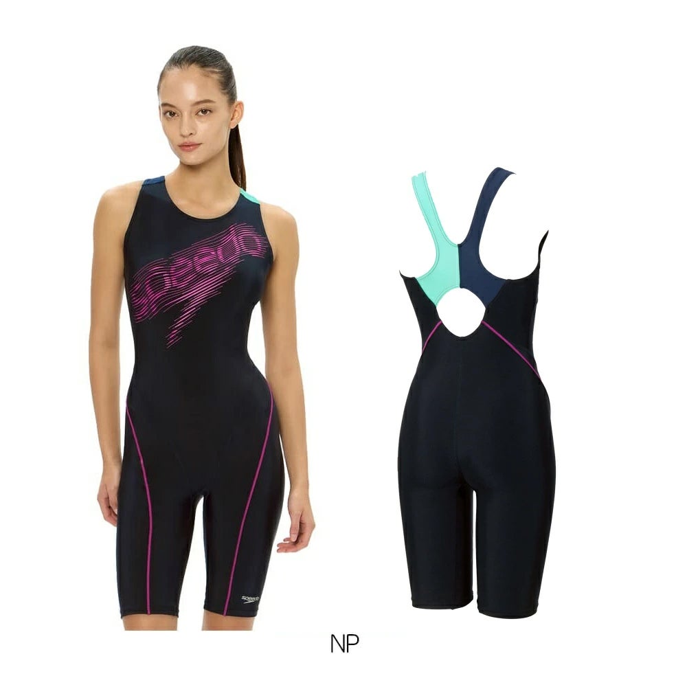 スピードSPEEDOフィットネス水着レディースストリームドッツロゴルースンニースキンオールインワンパッド付きUltraStretch02026年春夏モデルSFW12614