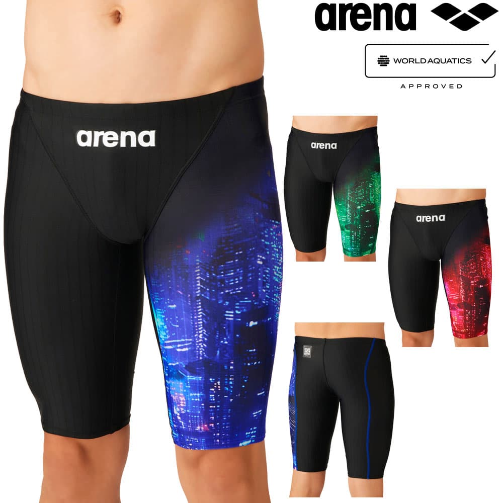 アリーナARENA競泳水着メンズWA承認モデルレーシングスパッツハーフレッグAQUARACINGECOAQUASTRIPE-DUrbanCities2026年秋冬モデルAS6FRC72Mfinaマークあり