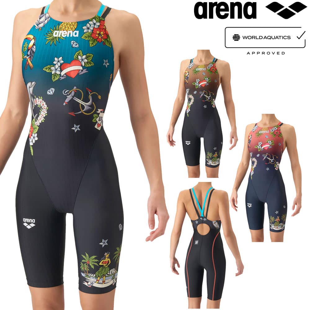 アリーナARENA競泳水着レディースWA承認モデルレーシングワンピーススパッツオープンバックハーフレッグオールインワンAQUARACINGダブルストラップECOAQUASTRIPE-DIslesofMemory2026年秋冬モデルAS6FRC73Lfinaマークあり