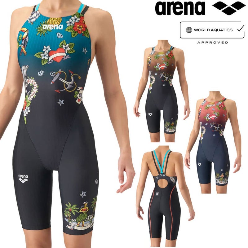 アリーナARENA競泳水着レディースWA承認モデルレーシングワンピーススパッツオープンバックハーフレッグオールインワンAQUARACINGダブルストラップECOAQUASTRIPE-DIslesofMemory2026年秋冬モデルAS6FRC73Lfinaマークあり