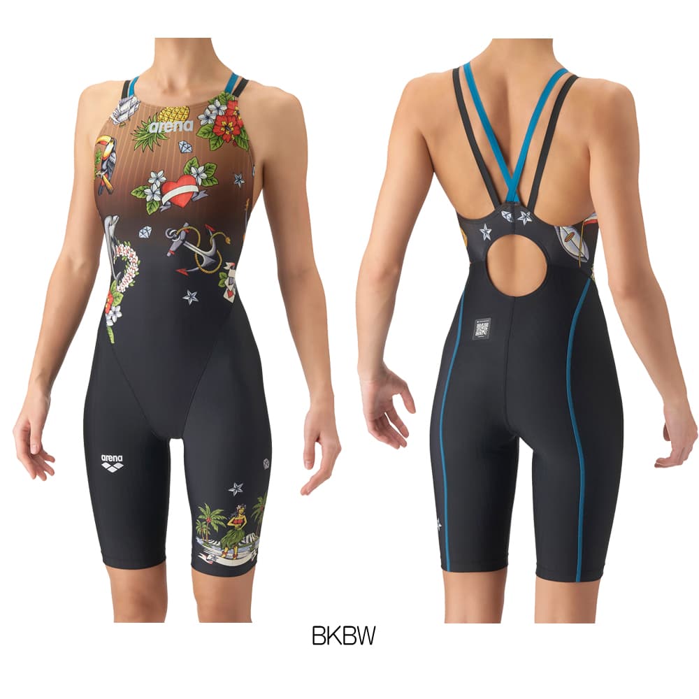アリーナARENA競泳水着レディースWA承認モデルレーシングワンピーススパッツオープンバックハーフレッグオールインワンAQUARACINGダブルストラップECOAQUASTRIPE-DIslesofMemory2026年秋冬モデルAS6FRC73Lfinaマークあり