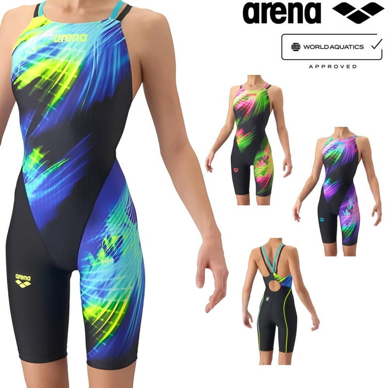 アリーナARENA競泳水着レディースWA承認モデルレーシングワンピーススパッツオープンバックハーフレッグオールインワンAQUARACINGダブルストラップECOAQUASTRIPE-D2026年秋冬モデルAS6FRC80Lfinaマークあり