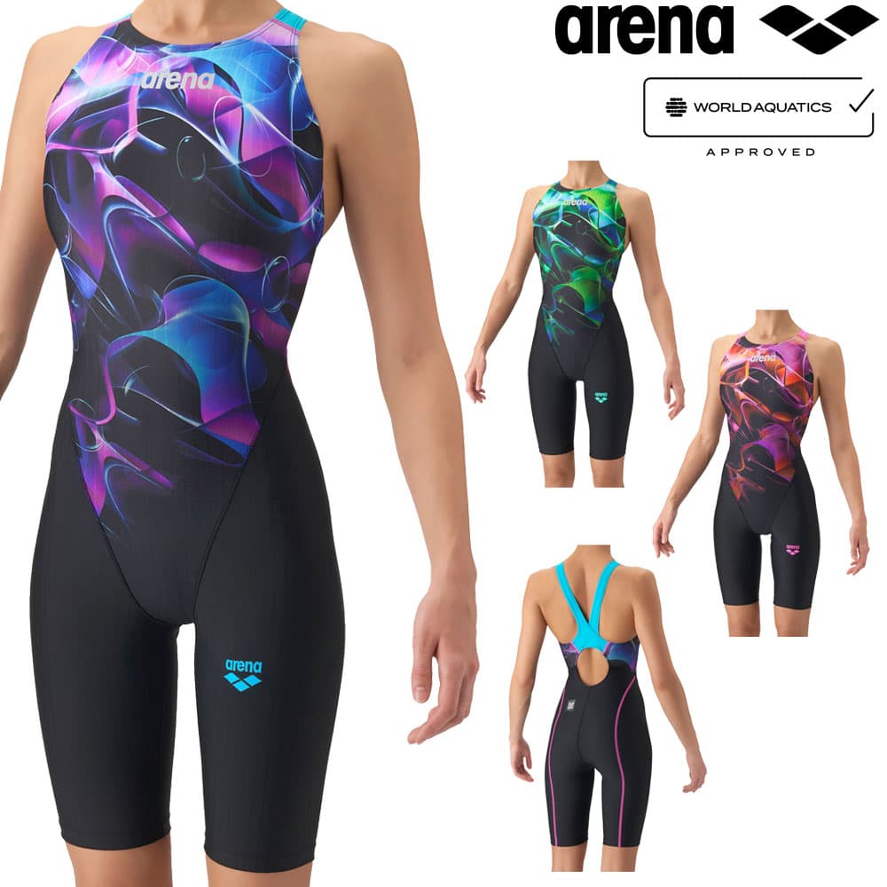 アリーナARENA競泳水着レディースWA承認モデルレーシングワンピーススパッツオープンバックハーフレッグオールインワンAQUARACINGECOAQUASTRIPE-D2026年秋冬モデルAS6FRC86Lfinaマークあり