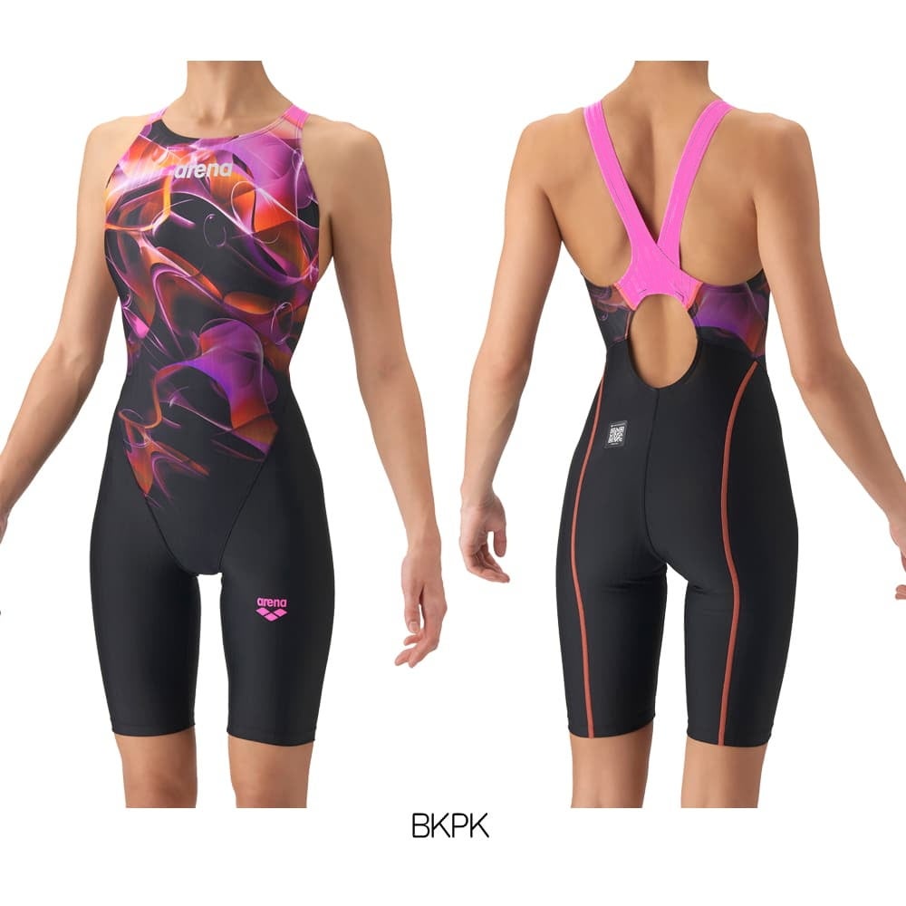 アリーナARENA競泳水着レディースWA承認モデルレーシングワンピーススパッツオープンバックハーフレッグオールインワンAQUARACINGECOAQUASTRIPE-D2026年秋冬モデルAS6FRC86Lfinaマークあり