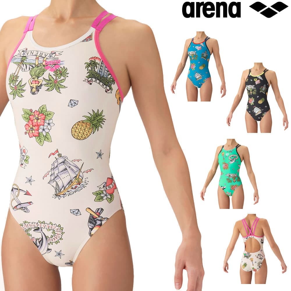 アリーナARENA競泳水着練習用水着レディーストレーニングワンピースオープンバックタフスーツダブルストラップタフスキンEPIslesofMemory競泳練習水着2026年秋冬モデルAS6FWM20L