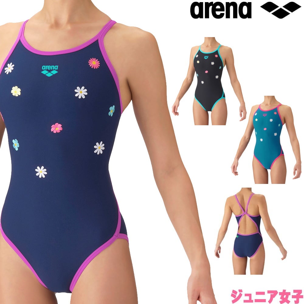 アリーナARENA競泳水着練習用水着ジュニア女子トレーニングワンピースオープンバックタフスーツタフスキンEBotanicalPause競泳練習水着2026年秋冬モデルAS6FWM27G