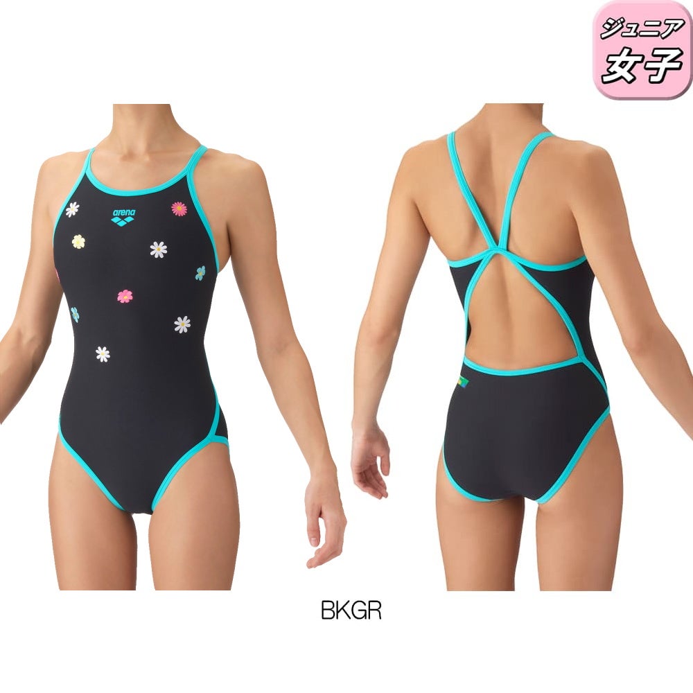 アリーナARENA競泳水着練習用水着ジュニア女子トレーニングワンピースオープンバックタフスーツタフスキンEBotanicalPause競泳練習水着2026年秋冬モデルAS6FWM27G