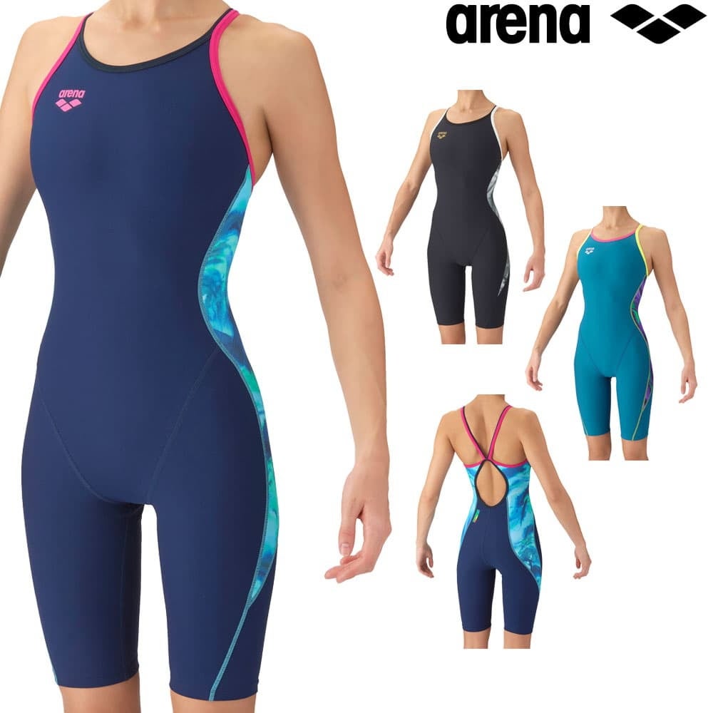 アリーナARENA競泳水着練習用水着レディーストレーニングワンピースハーフスパッツオープンバックハーフスパッツオールインワンタフスーツタフスキンE競泳練習水着2026年秋冬モデルAS6FWM36L