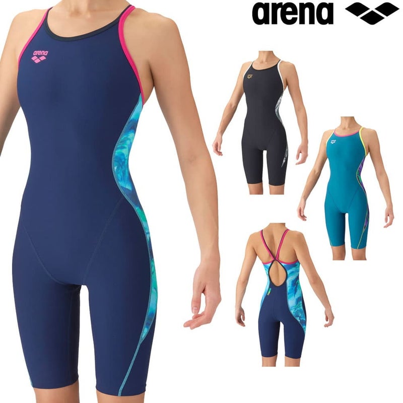 アリーナARENA競泳水着練習用水着レディーストレーニングワンピースハーフスパッツオープンバックハーフスパッツオールインワンタフスーツタフスキンE競泳練習水着2026年秋冬モデルAS6FWM36L