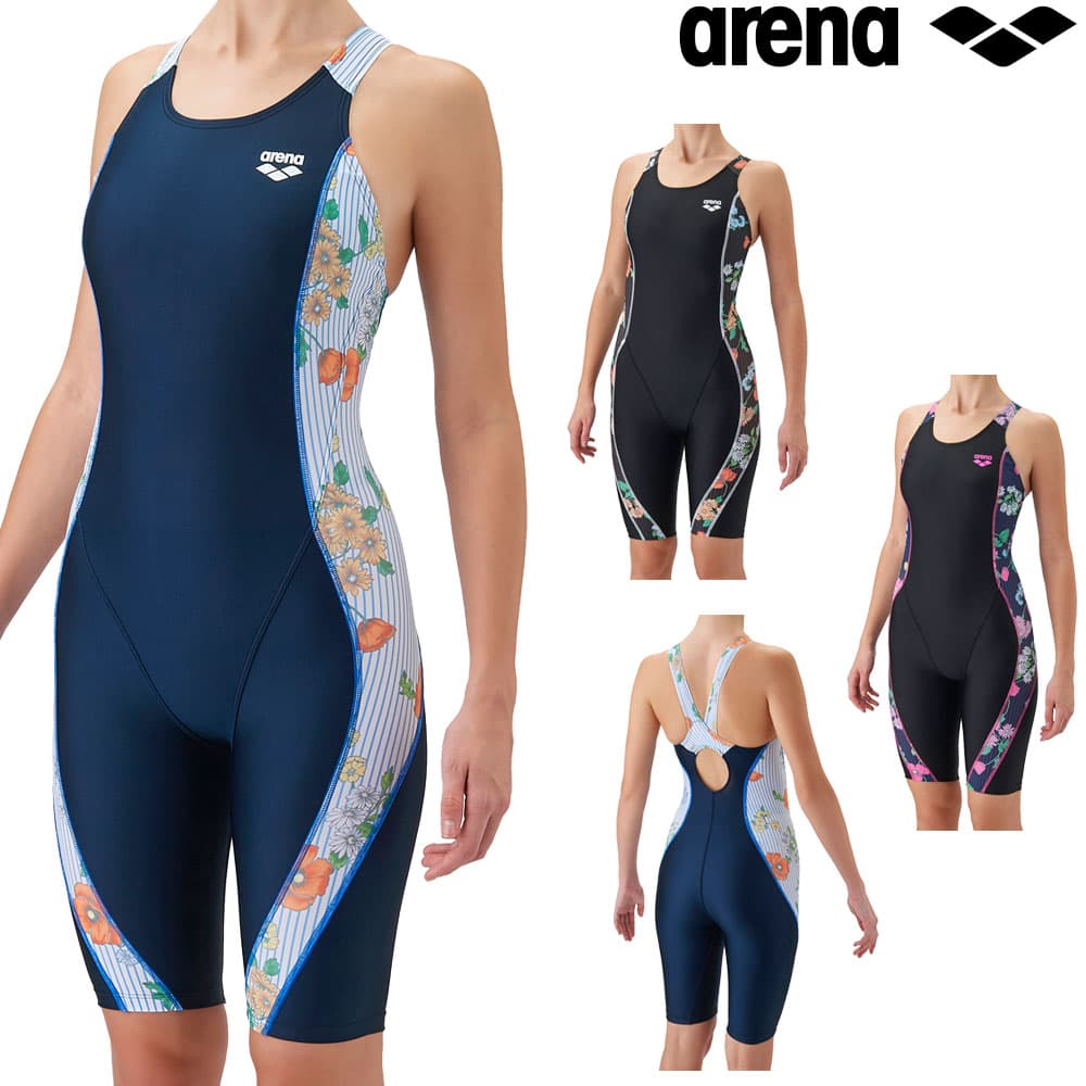 アリーナARENAフィットネス水着レディースフィットネスワンピーススパッツオープンバックハーフレッグぴったりパッドパッド付きオールインワンAQUAEXAダブルエステルWR2026年秋冬モデルAS6FWF13L