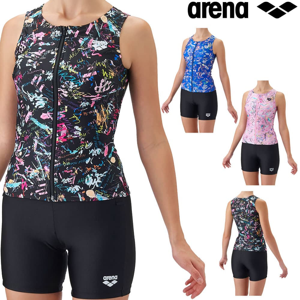アリーナARENAフィットネス水着レディースフィットネスセパレートカバーバックミドルレッグ差し込みパッドパッド付きダブルエステル2026年秋冬モデルAS6FWF62L