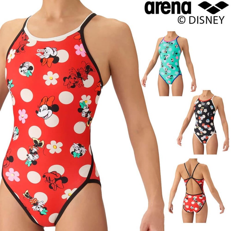 アリーナARENA競泳水着練習用水着レディーストレーニングワンピースオープンバックタフスーツタフスキンEPディズニー“ミニー”競泳練習水着2026年秋冬モデルAS6FWM51L